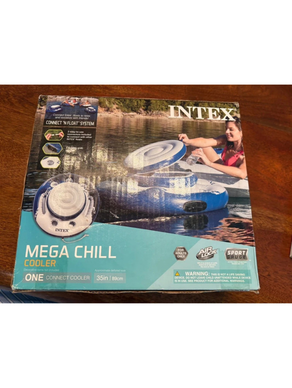 Intex Mega Chill 35” Inflatable Floating Cooler Connect ’N Float 5 Cup Holders